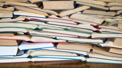 Stack of open books. Library, literature, education information learning reading concept