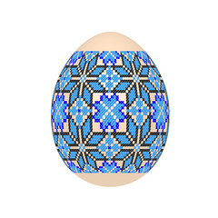 the easter egg with ukrainian cross-stitch ethnic pattern. pysanka ornament. isolated vector.