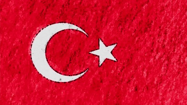 stop motion pastel chalk crayon drawn Turkey flag cartoon animation seamless loop background new quality national patriotic colorful symbol video footage