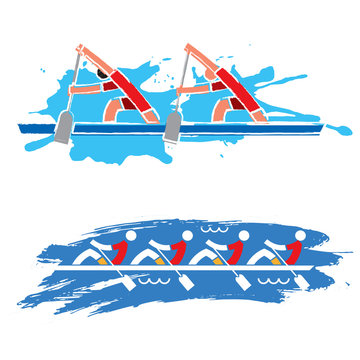Rowing competition expressiv stylized.
Stylized illustration of Rowers competitors on the expressive  background.Vector available. 
