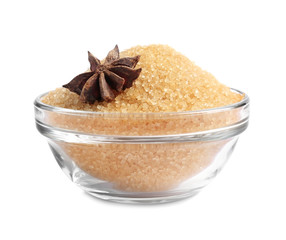bowl of cane sugar isolated on white background