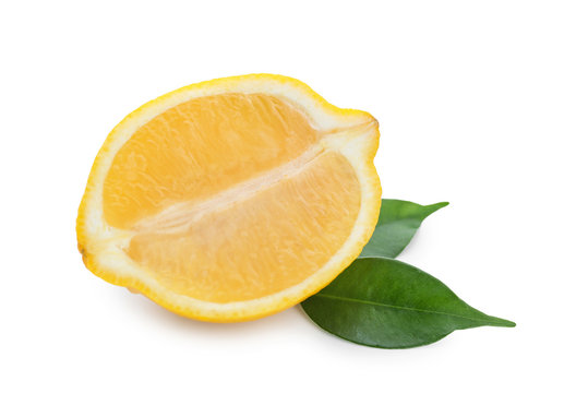 Half of ripe lemon on white background