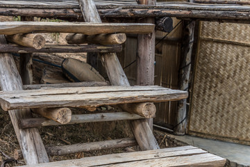 Close up wooden stair at the outdoor.
