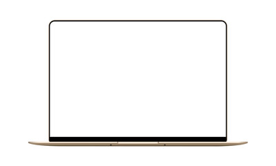 Laptop gold mock up with blank frameless screen - front view. Vector illustration