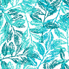Ink hand drawn seamless pattern with laurel branches