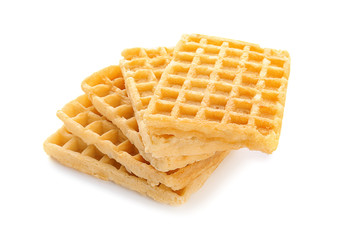 Delicious waffles on white background