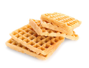 Delicious waffles on white background