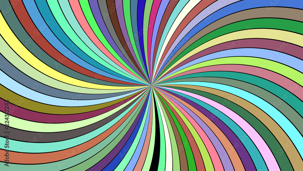 Poster multicolored abstract psychedelic swirl background - vector graphic design with striped rays