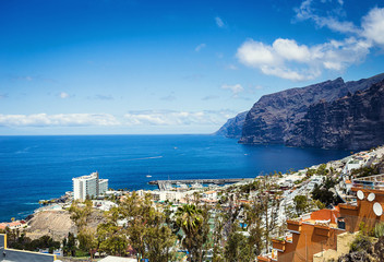 Naklejka premium Cityscape view of Los Gigantes cliffs. Tenerife, Canary Islands, Spain