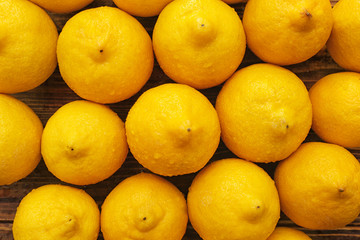Ripe juicy lemons, top view