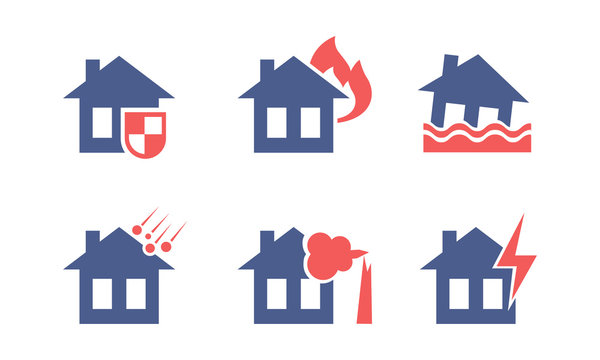 Set of icons related to house insurance theme. Property protection. Flat vector for mobile app interface or advertising poster