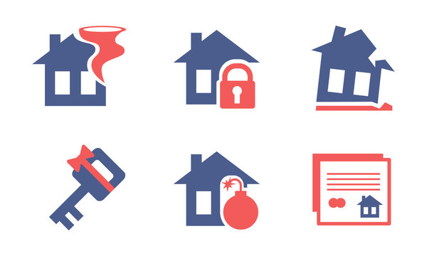 Flat vector set of home insurance service icons. Property protection theme. Elements for advertising brochure or poster