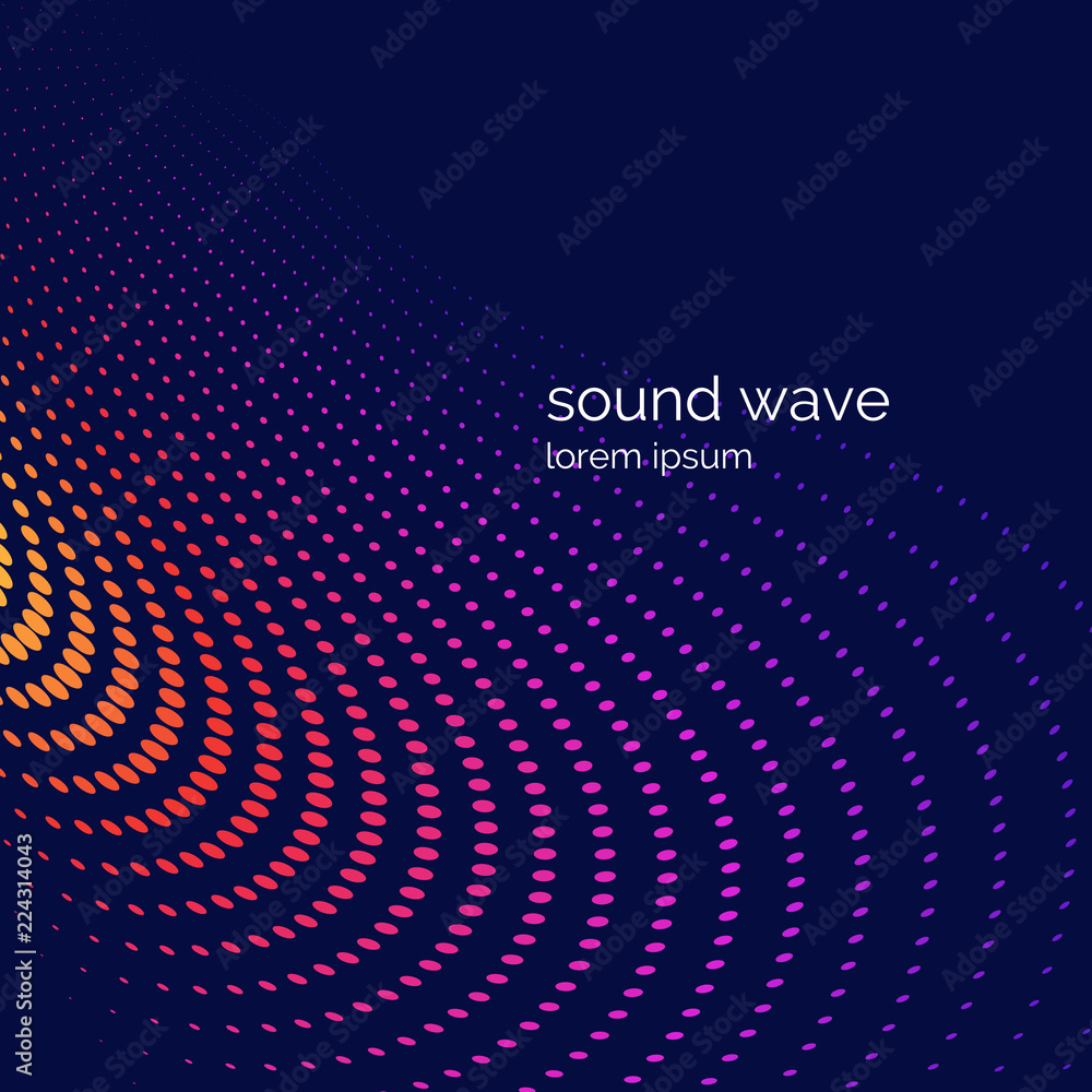 Poster vector illustration of musical wave in form of dynamic lines on dark background