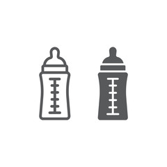 Baby bottle line and glyph icon, feed and milk, container sign, vector graphics, a linear pattern on a white background.