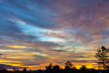 Fantastic view of the dark overcast sky. Dramatic and picturesque twilight scene