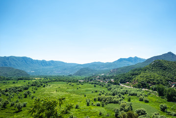 Fototapeta na wymiar beautiful view of green valley and mountains in Montenegro