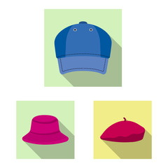 Vector design of headgear and cap sign. Collection of headgear and accessory stock vector illustration.