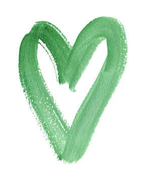 Dark green heart outline painted in watercolor on clean white background