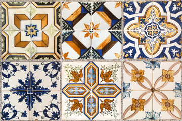 Wall from colorful ceramic tiles for background.