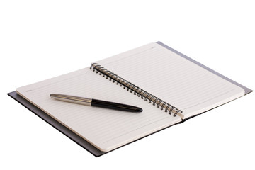 White blank opened spiral notebook isolated on white background. 