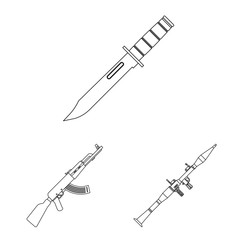 Vector illustration of weapon and gun icon. Set of weapon and army stock vector illustration.