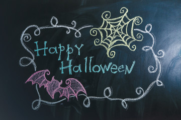 Drawings with text "Happy Halloween" on dark background