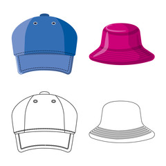 Vector illustration of headgear and cap icon. Set of headgear and accessory stock vector illustration.