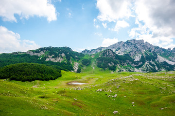 Fototapeta na wymiar beautiful green valley in Durmitor massif, Montenegro