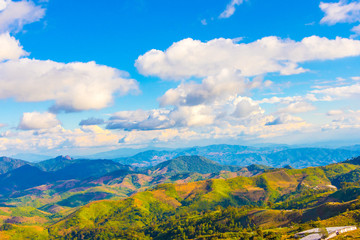 Beautiful  landscape view of hill and  mountain with cloud sky.