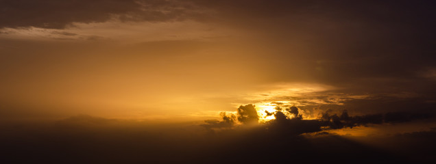 Panorama of sunset sky with clouds