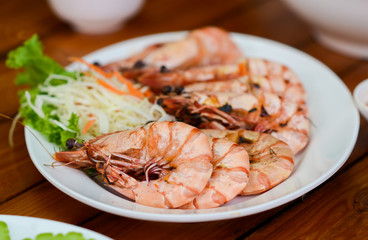 Grilled prawns in dish