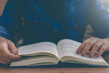 Closeup woman read book.