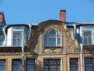 Fragment of a house with a tower, architecture of the beginning of the twentieth century, St....