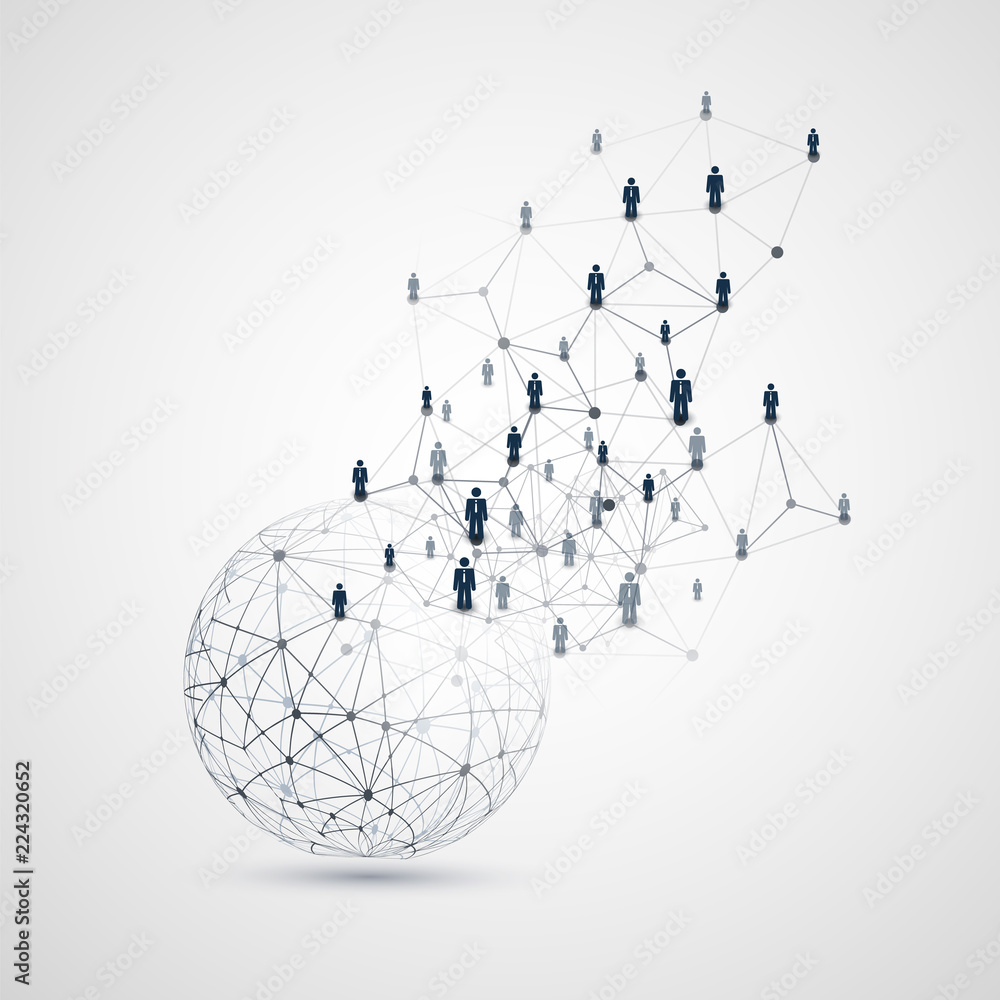 Poster digital networks, global business connections - social media concept design with globe and network m