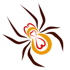 Big yellow spider with hearts, pattern, sketch