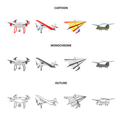 Fototapeta na wymiar Vector illustration of plane and transport sign. Set of plane and sky stock vector illustration.