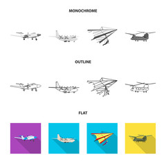 Vector illustration of plane and transport icon. Collection of plane and sky stock vector illustration.