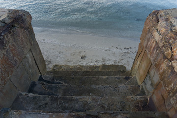 Cement stair is a way to the beach on Sattihip beach, Thialand