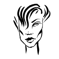 Brush grunge style simple portrait. Ink handmade drawing. Modern vector illustration.