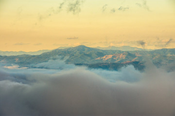 Beautiful  landscape view of hill and  mountain with cloud sky.