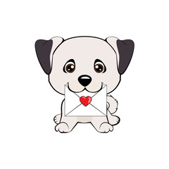 Cute fuzzy dog delivering mail envelope