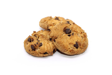 Chocolate chip cookie on white background blur