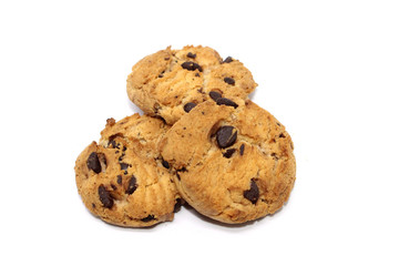 Chocolate chip cookie on white background blur