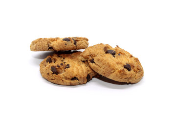 Chocolate chip cookie on white background blur