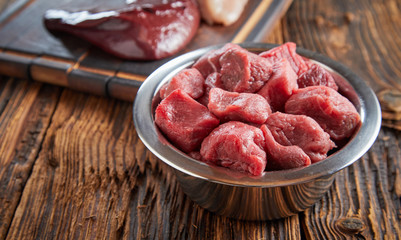 Diced fresh beef and liver for a healthy dog