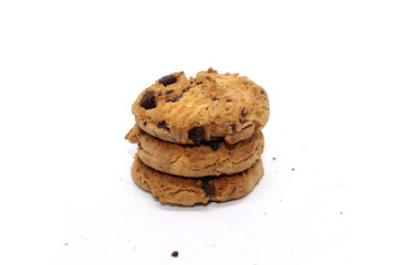 Chocolate chip cookie on white background blur