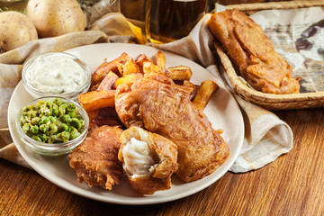 Traditional fish in beer batter and chips