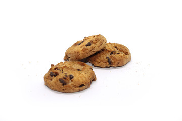 Chocolate chip cookie on white background blur