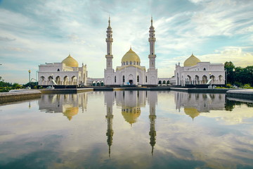 White mosque under construction in Bolgar, Tatarstan, Russia