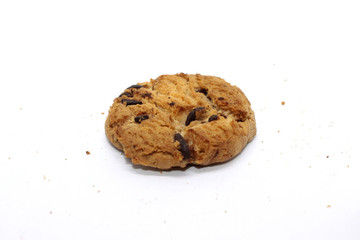 Chocolate chip cookie on white background blur